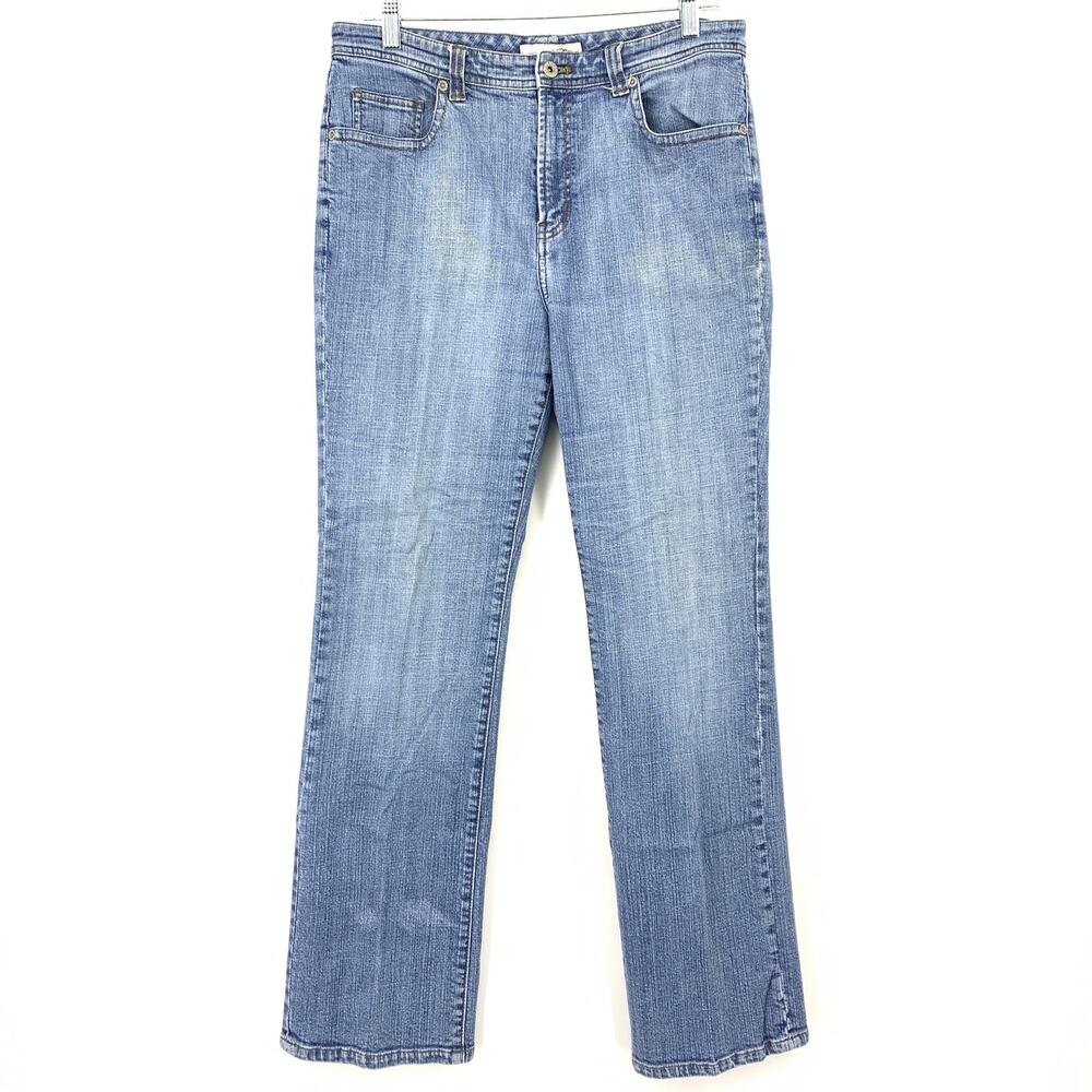 Chicos Platinum Denim Jeans Womens Sz 1.5 US 10 Regular Blue Straight Leg *FLAW